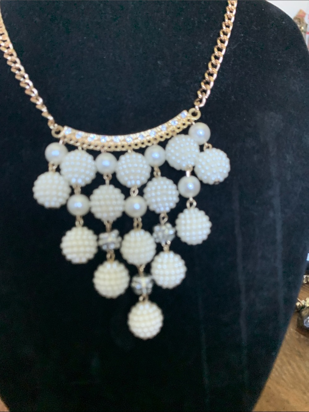 NWOT Gold-Tone Multi-Bead White Statement Necklace